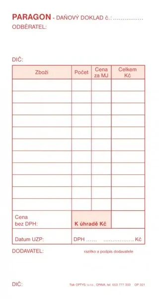 OPTYS 1321 Paragon obchodní 50 listů samopropisovací