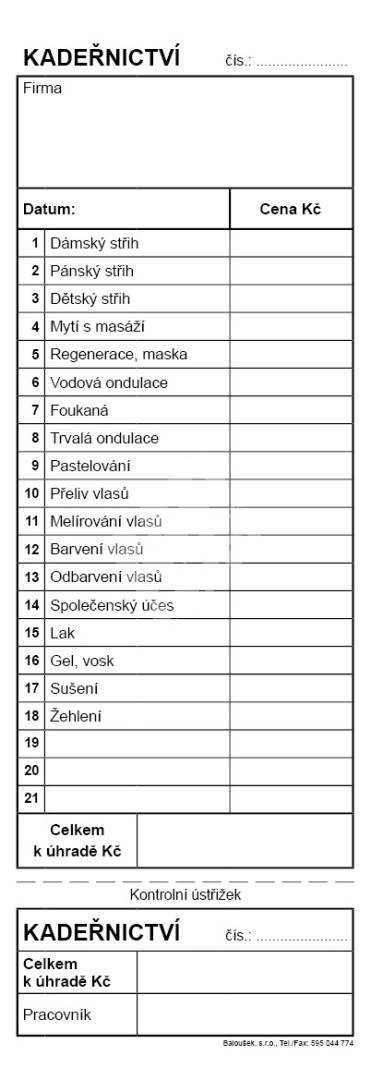 BALOUŠEK PT065 Kadeřnický blok, samopropisovací  