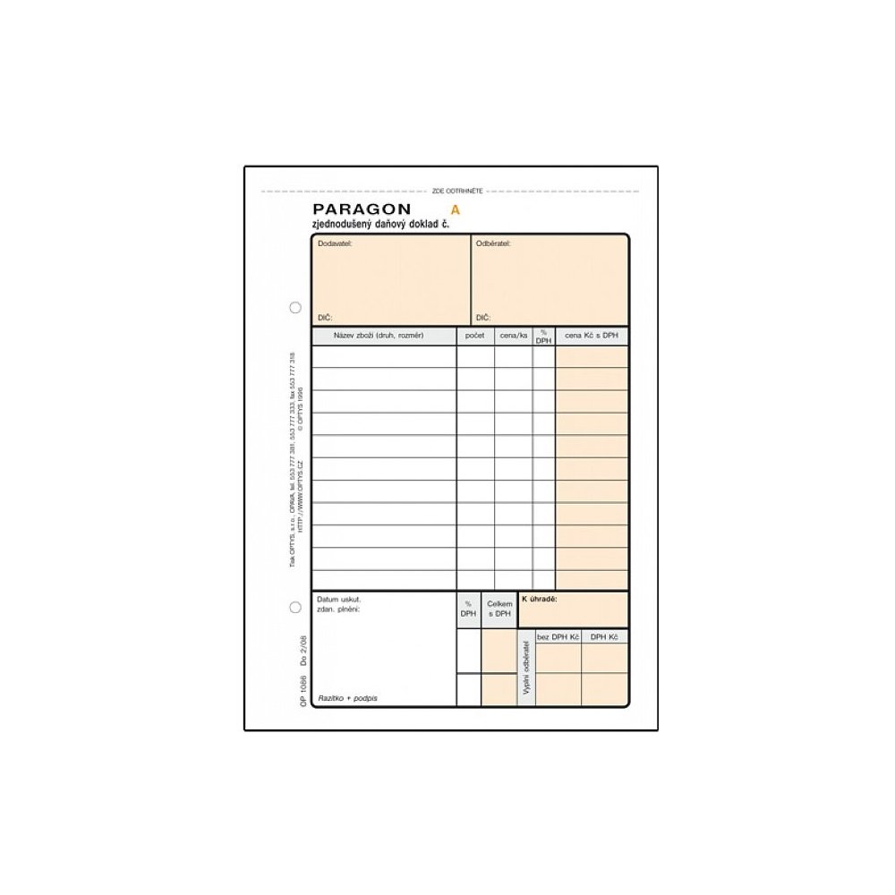 OPTYS 1086 Paragon A6, samopropisovací, číslovaný, 2 x 50 listů