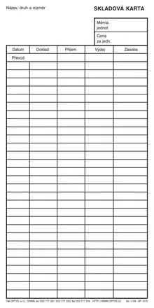 OPTYS 1015 Skladová karta malá, 10 × 21 cm  