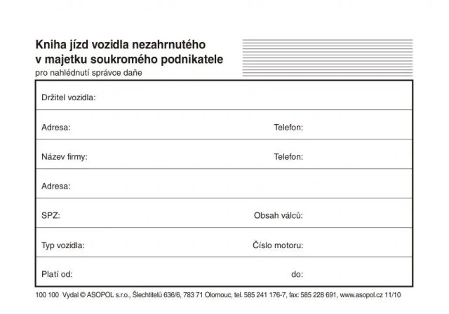 ASOPOL 100100 Kniha jízd soukromého podnikatele A6 