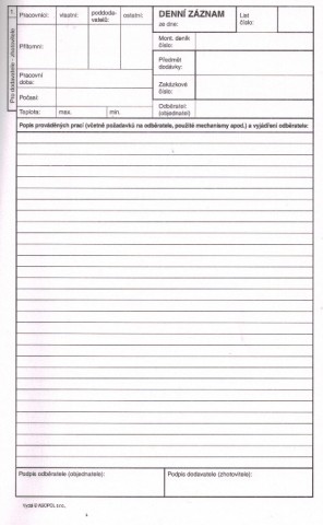 ASOPOL 110651 Montážní deník nečíslovaný velky 3x20listů samopropisovací 