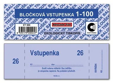 BALOUŠEK ET300 Vstupenka blok 1-100