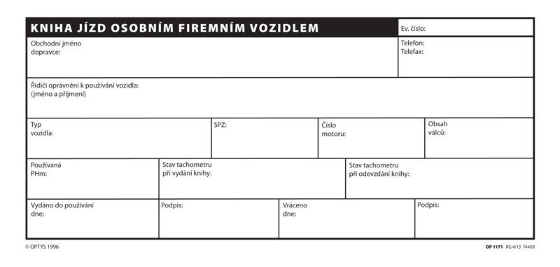 OPTYS 1171 Kniha jízd firemního vozidla, 21 x 10 cm 