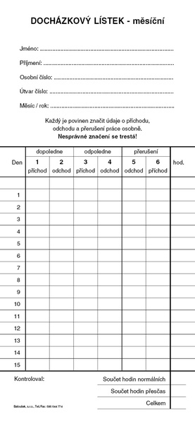 BALOUŠEK ET475 Docházkový list píchačka oboustranná