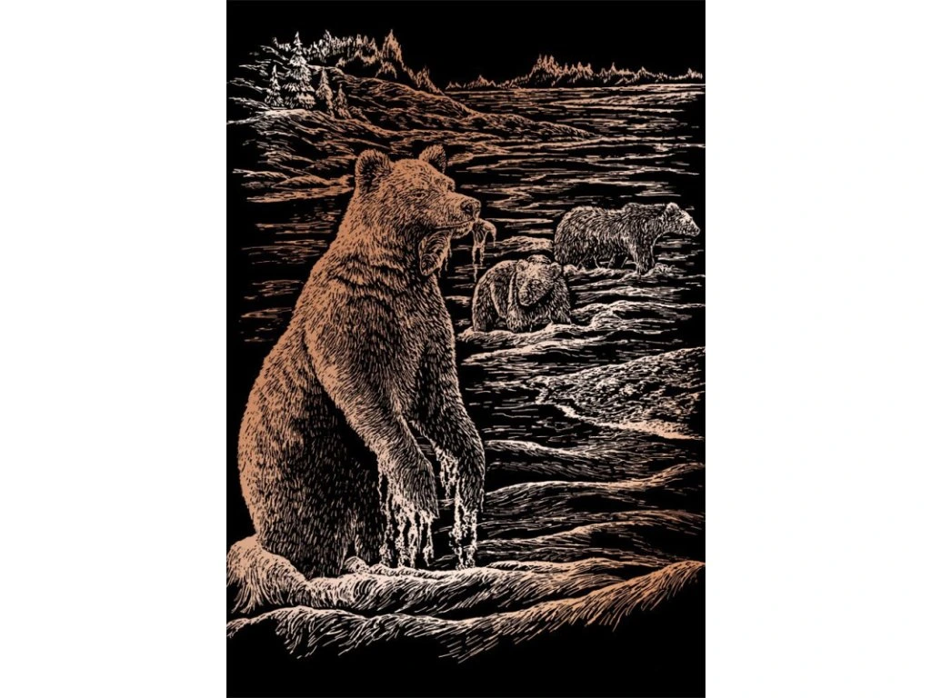 Škrabací obr. stříbrný Royal - medvěd Grizzly