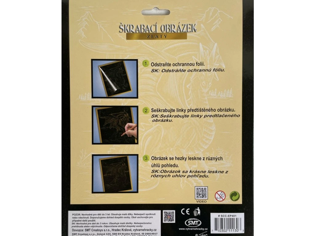 Škrabací obrázek zlatý - Drak 2