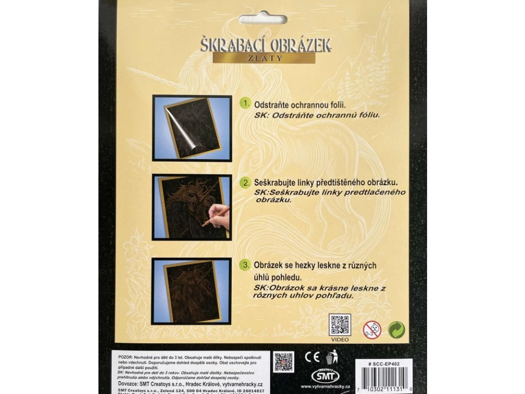 Škrabací obrázek zlatý - Jednorožec na zadních
