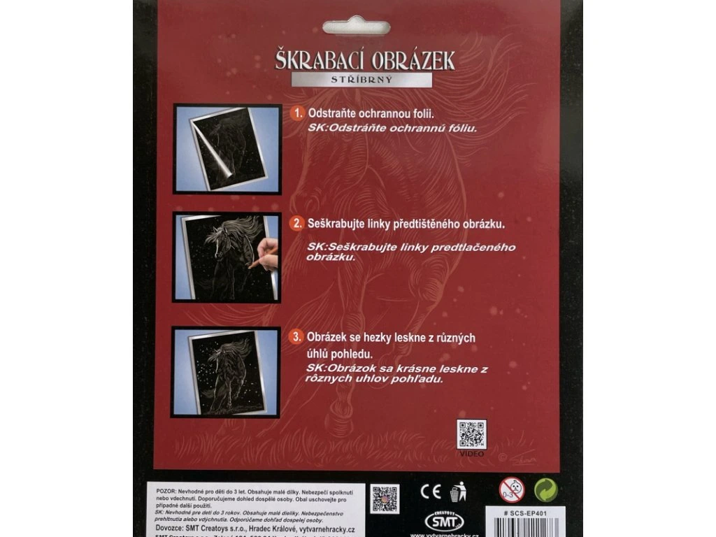 Škrabací obrázek stříbrný - Koňská hlava
