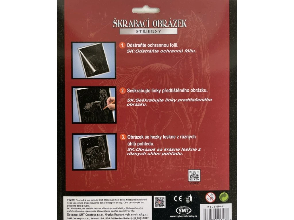 Škrabací obrázek stříbrný - Kůň a hříbě