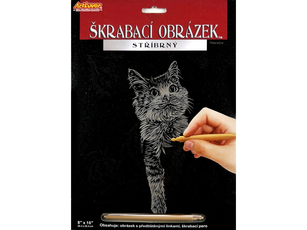 Vyškrabovací obrázek stříbrný 20x25 cm - Kočka