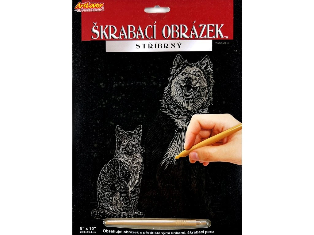 Vyškrabovací obrázek stříbrný 20x25 cm - Pes a kočka