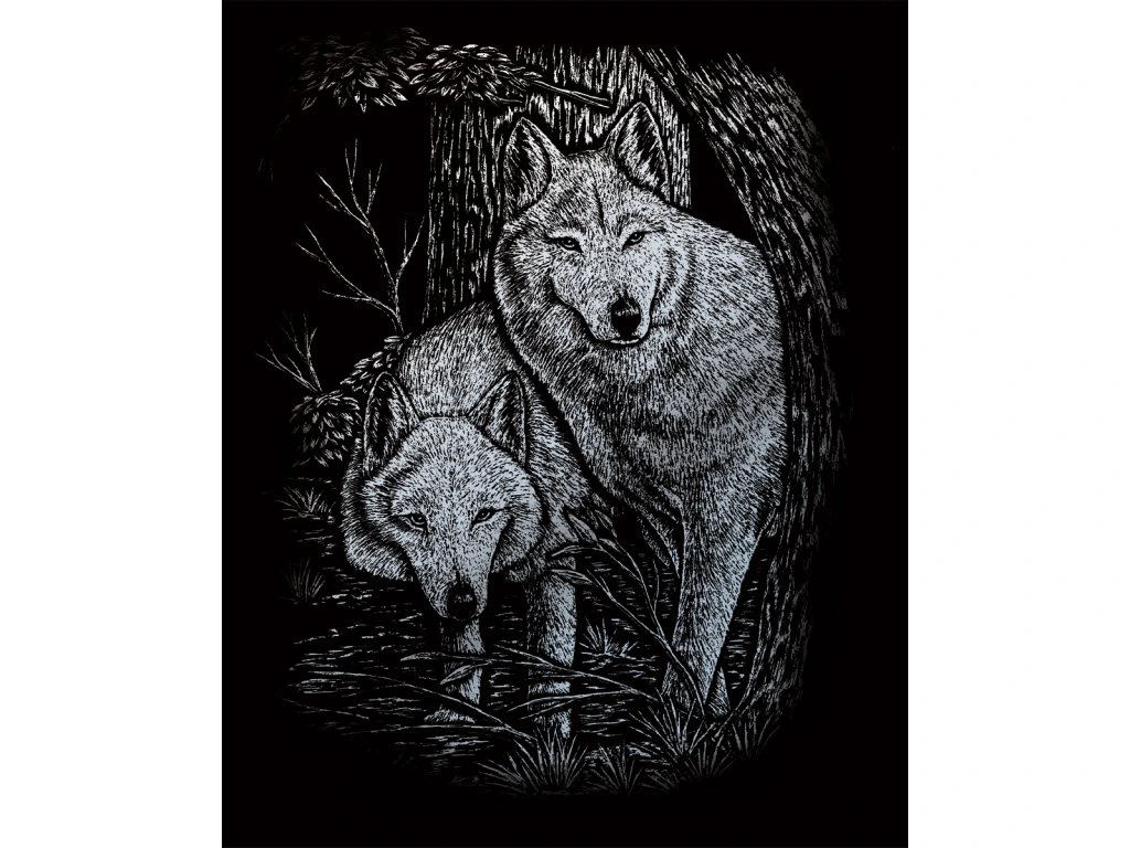 Škrabací obr. stříbrný Royal- Vlci