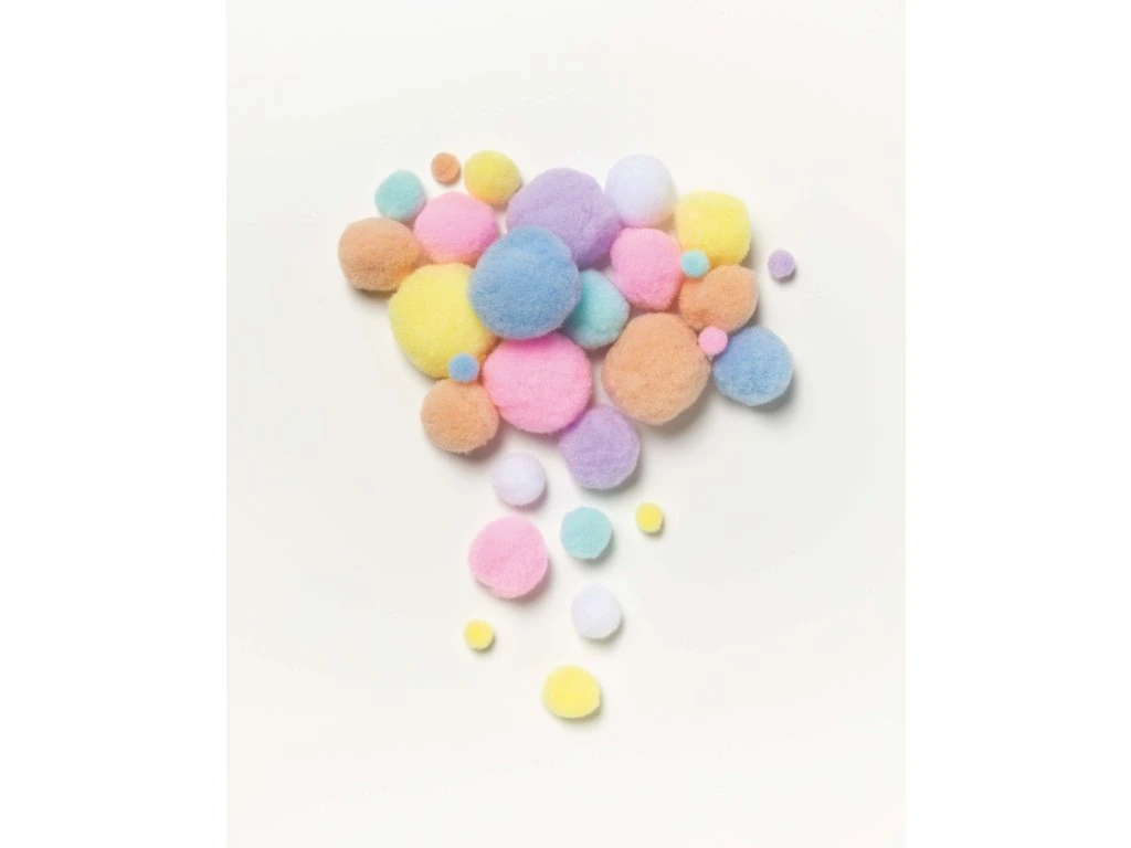 Bambulky, pom-pom 30 ks, 1 - 4 cm PASTELOVÉ