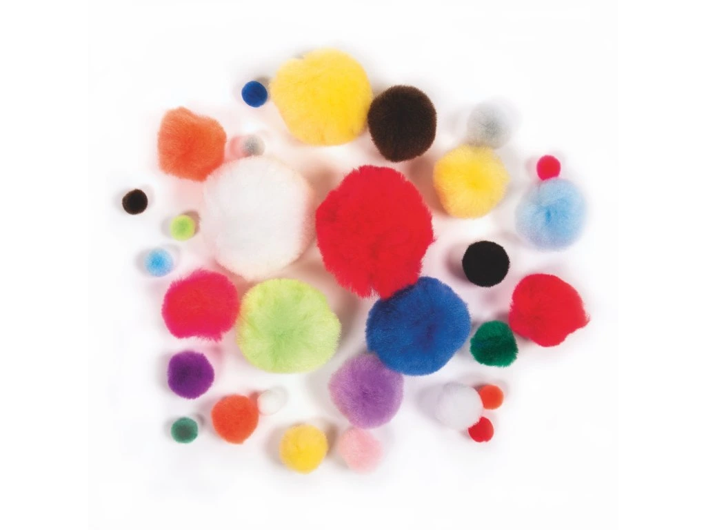 Bambulky, pom-pom, 30 ks, 1 - 5 cm