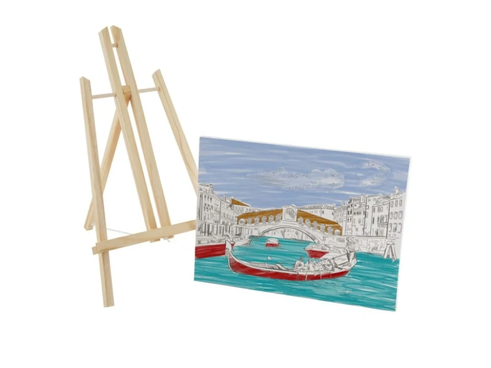 Malování na plátno 30x22,5 cm, dřevěný stojan - gondola