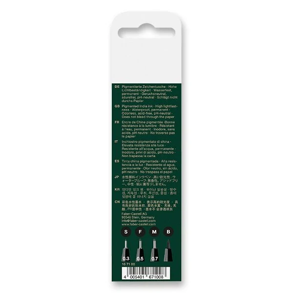 Popisovač Faber-Castell Pitt Artist Pen - sada 4 ks, S, F, M, B, černé