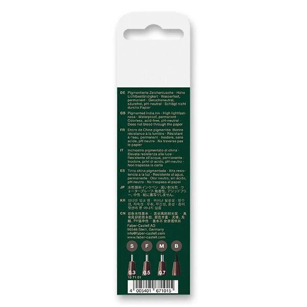 Popisovač Faber-Castell Pitt Artist Pen - sada 4 ks, S, F, M, B, sepia