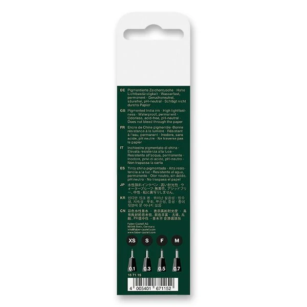 Popisovač Faber-Castell Pitt Artist Pen - sada 4 ks, XS, S, F, M, černé