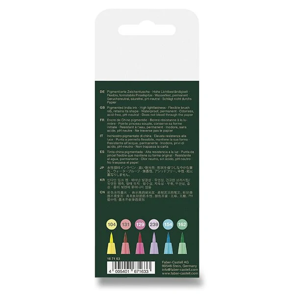 Popisovač Faber-Castell Pitt Artist Pen Brush - 6 ks, pastelové barvy