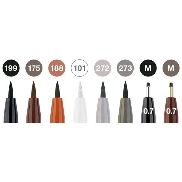 Popisovač Faber-Castell Pitt Artist Pen Brush Classic - sada 8 ks, různé hroty