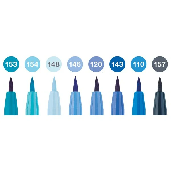 Popisovač Faber-Castell Pitt Artist Pen Brush Blues - sada 8 ks, hrot B