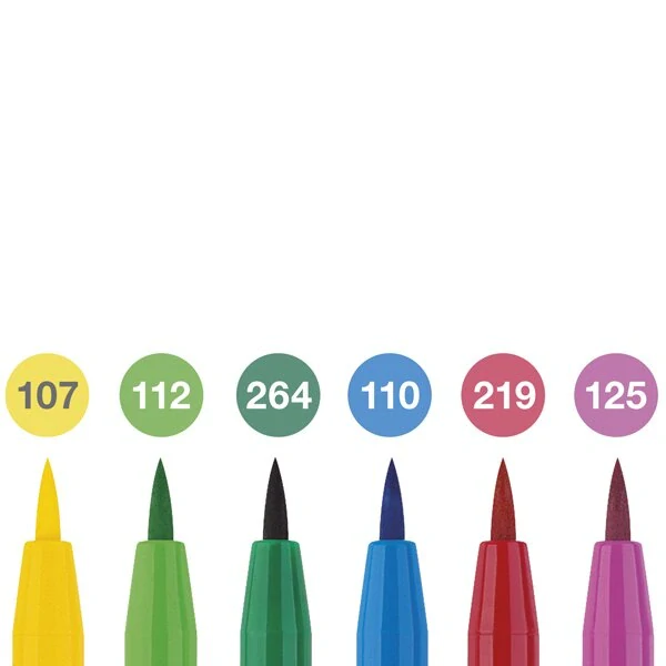 Popisovač Faber-Castell Pitt Artist Pen Brush - 6 ks, hrot B, jarní odstíny