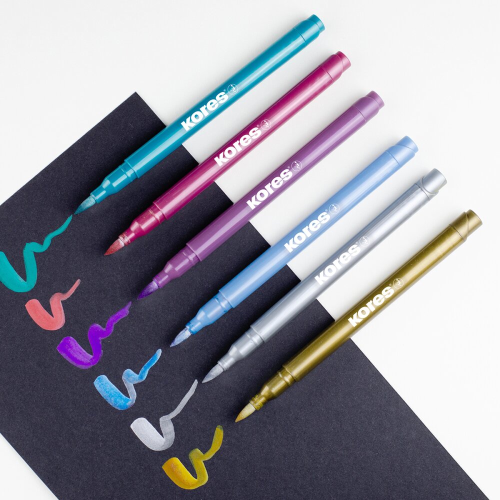 Popisovač Kores Style Brush Marker - Metallic, 6 barev