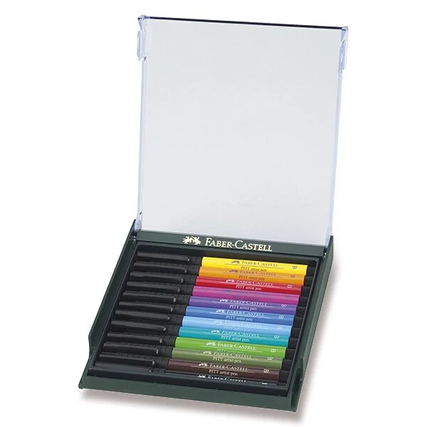 Popisovače Faber-Castell Pitt Artist Pen Brush - 12 ks, základní barvy