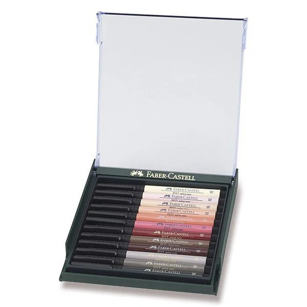 Popisovače Faber-Castell Pitt Artist Pen Brush - 12 ks, podzimní barvy