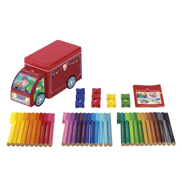 Dětské fixy Faber-Castell Connector - plechové autíčko, 33 barev