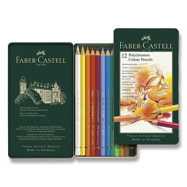 Pastelky Faber-Castell Polychromos - plechová krabička, 12 barev