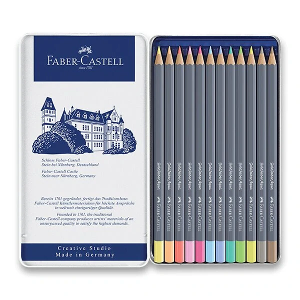 Akvarelové pastelky Faber-Castell Goldfaber Aqua Pastel - plechová krabička, 12 barev
