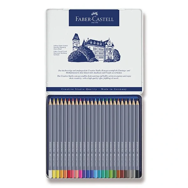 Akvarelové pastelky Faber-Castell Goldfaber Aqua - plechová krabička, 24 barev