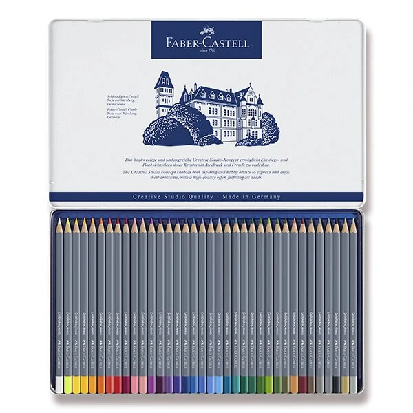 Akvarelové pastelky Faber-Castell Goldfaber Aqua - plechová krabička, 36 barev