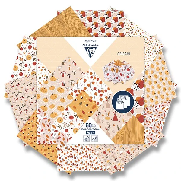 Sada papírů Clairefontaine Origami Autumn, mix velikostí - 60 listů