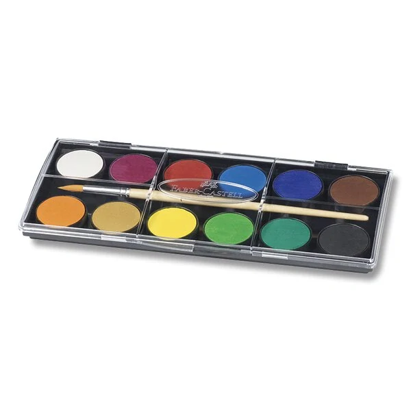 Vodové barvy Faber-Castell - 12 barev, průměr 24 mm