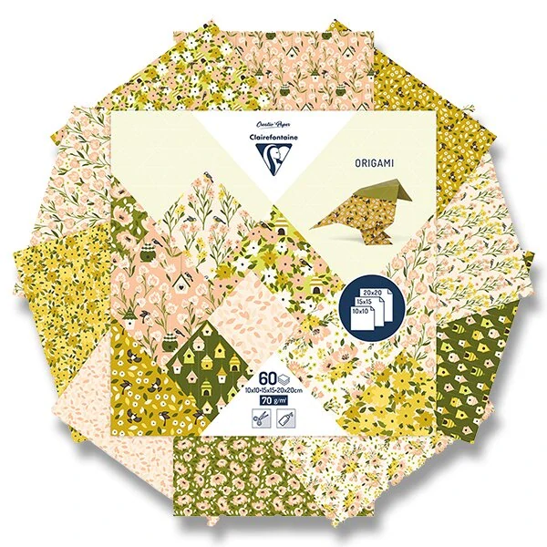 Sada papírů Clairefontaine Origami Spring, mix velikostí - 60 listů