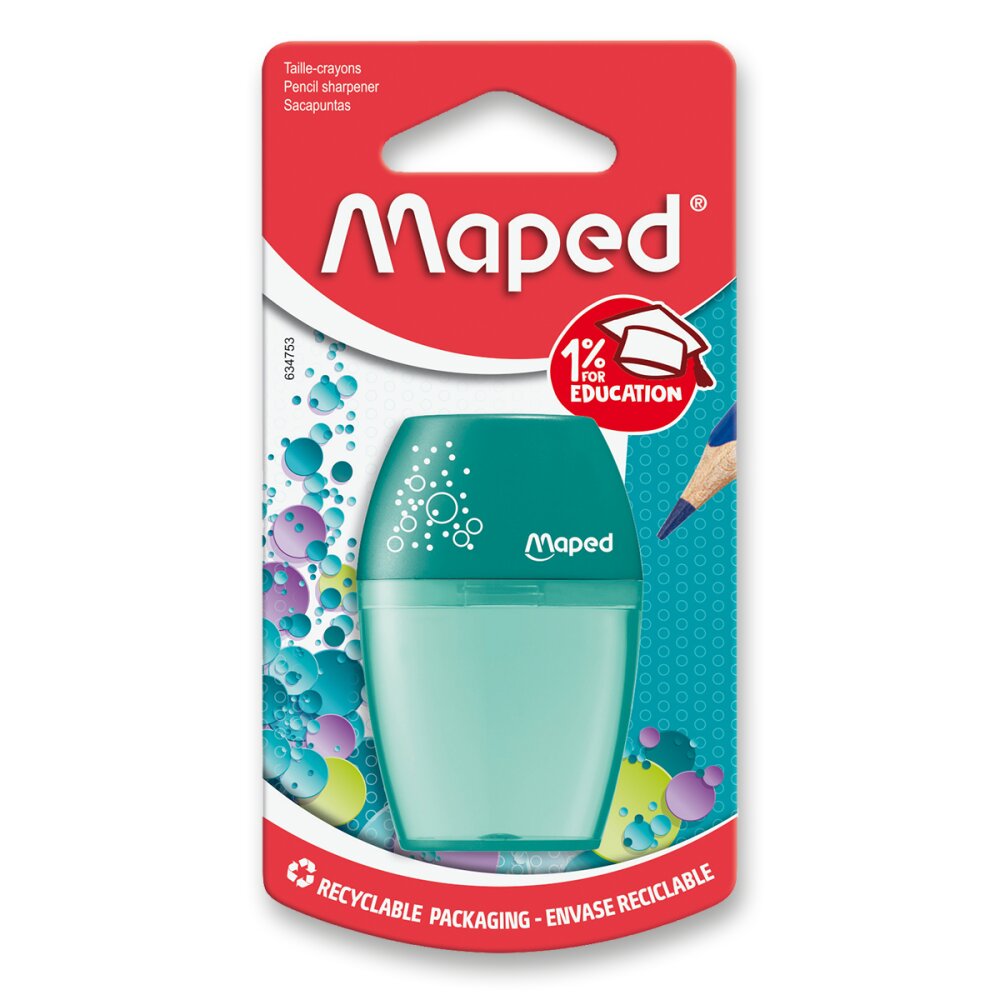 Ořezávátko Maped Shaker - s odpadní nádobkou - 1 otvor, blistr, mix barev