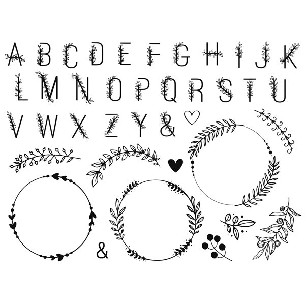 Razítka Creative Stamp - Květinová abeceda a věnečky, 39 ks