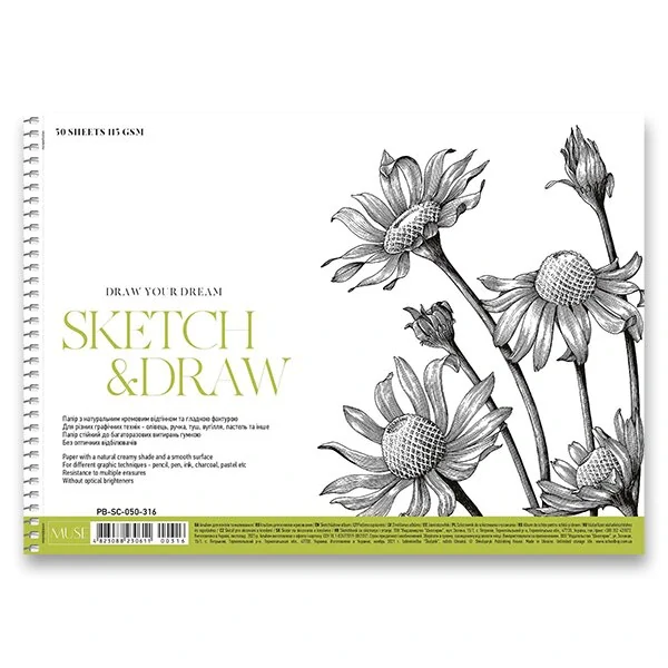 Spirálový náčrtník Shkolyaryk Muse Sketch&Draw - A4, 50 listů