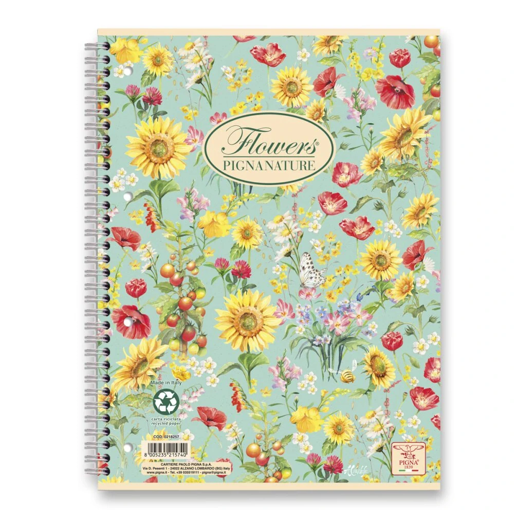 Kroužkový blok Pigna Nature Flowers - A4, čtverečkovaný, 60 listů