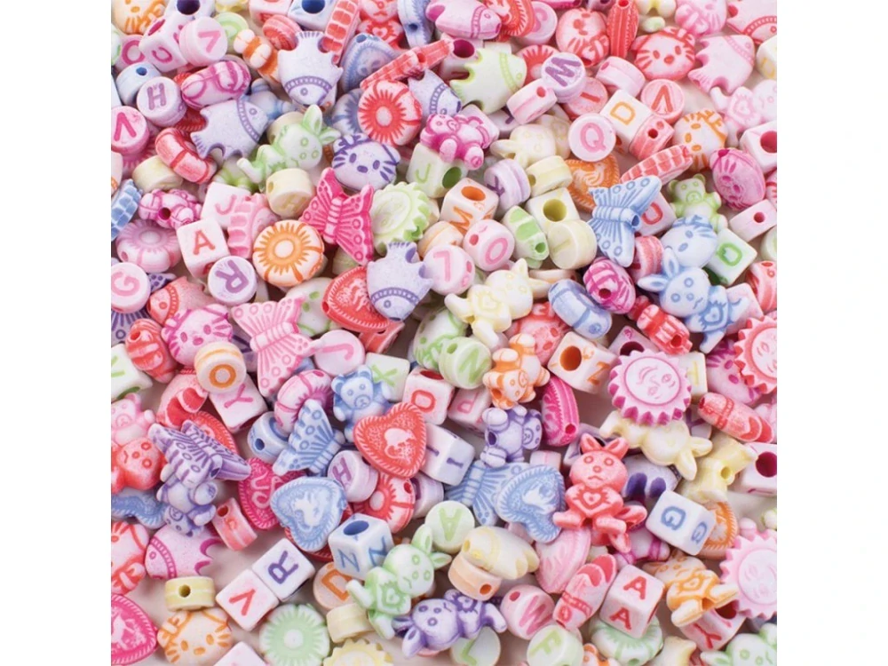 Barevné plastové korálky v tubě + šňůrka, 350 ks, pastelové