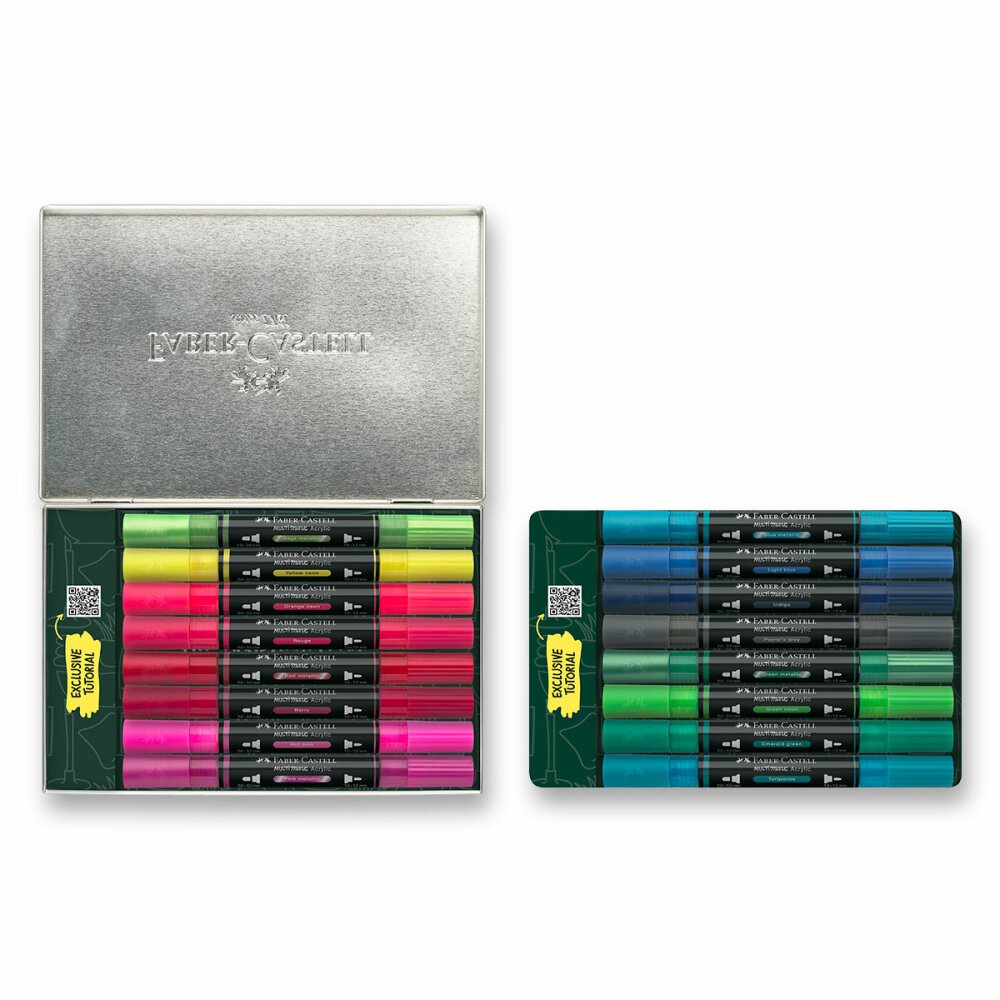 Akrylový popisovač Faber-Castell Multimark Kicks - plechová krabička, 16 ks