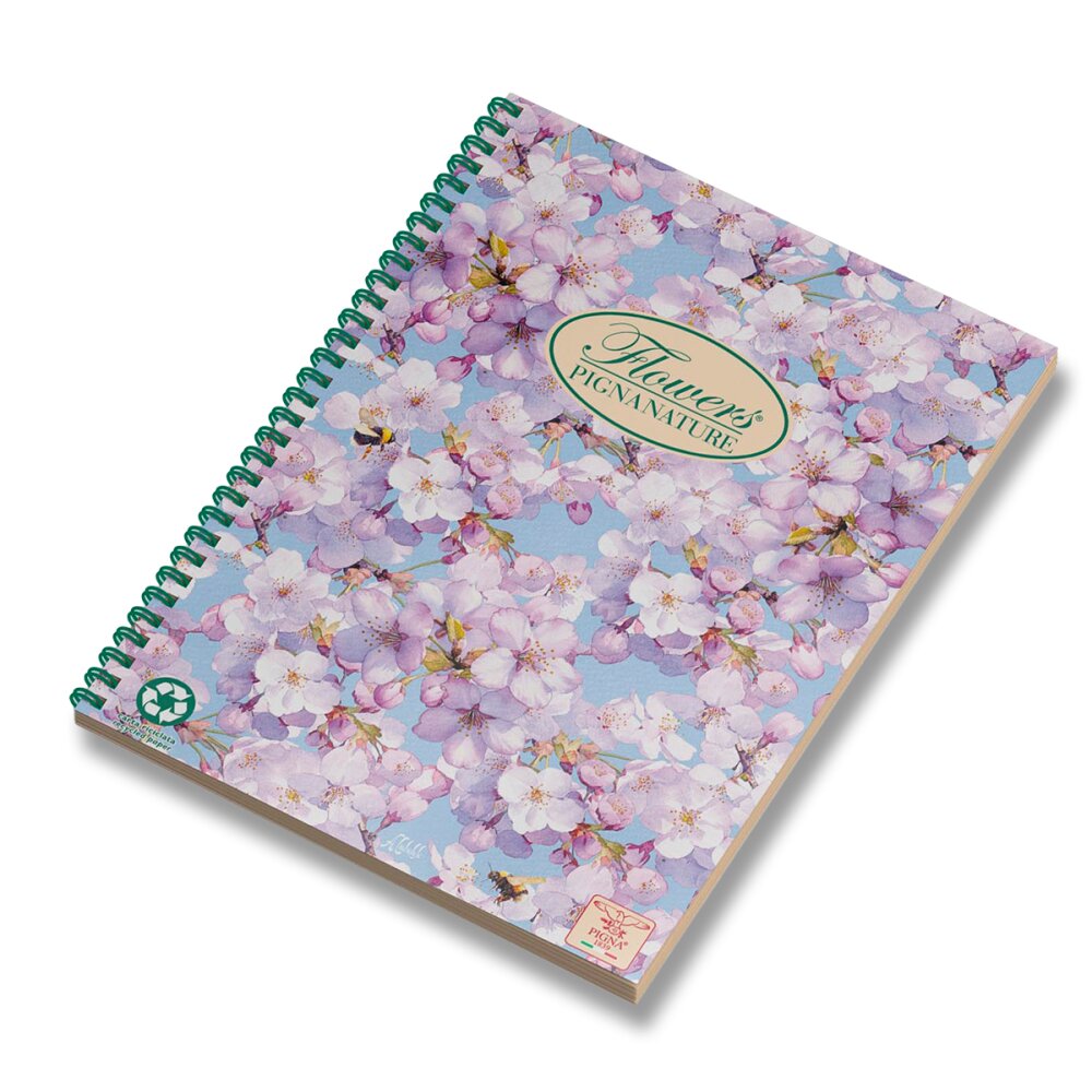Kroužkový blok Pigna Nature Flowers - A4, čtverečkovaný, 135 listů