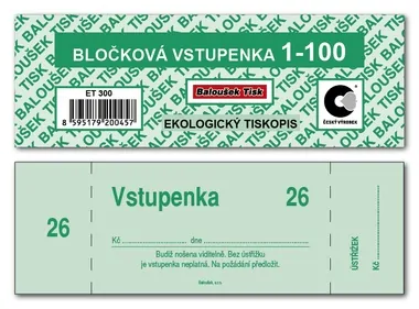 BALOUŠEK ET300 Vstupenka blok 1-100