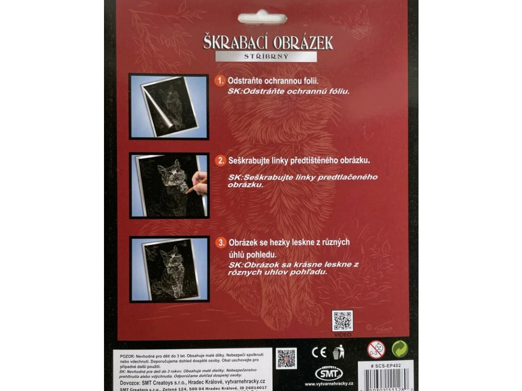 Vyškrabovací obrázek stříbrný 20x25 cm - Kočka