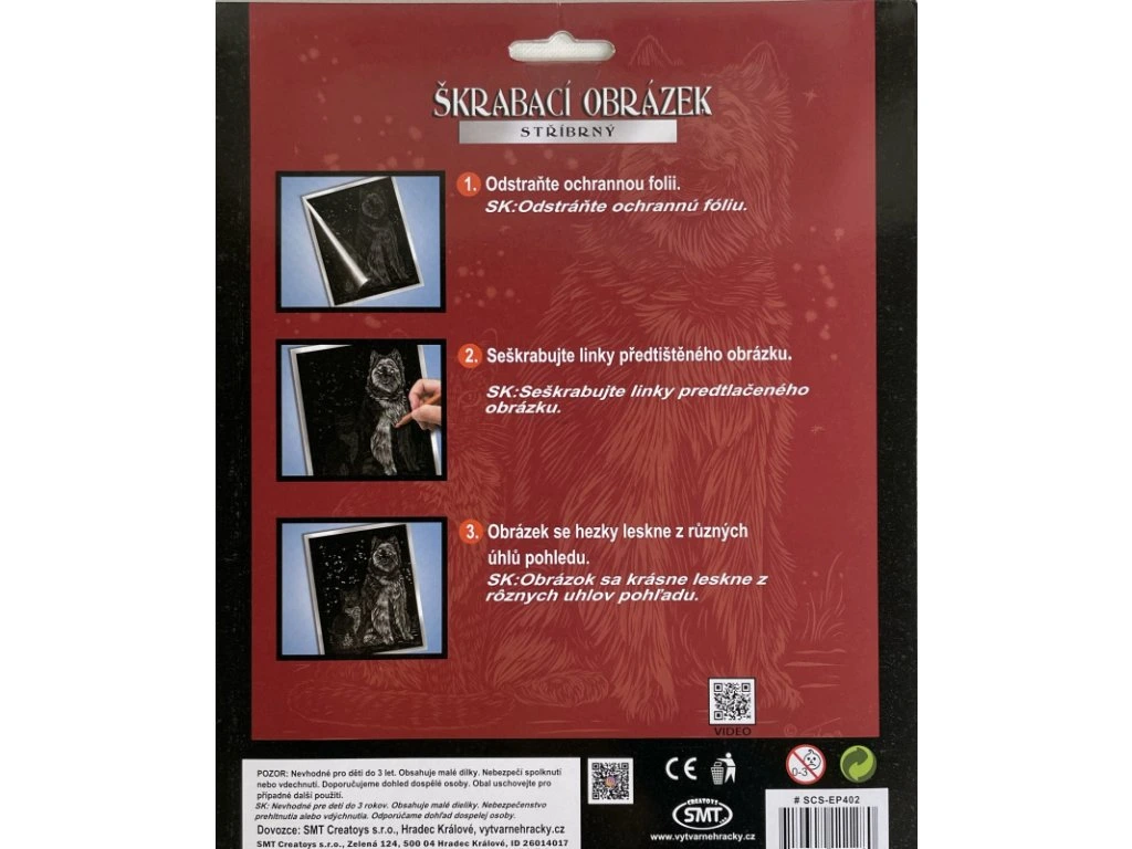 Vyškrabovací obrázek stříbrný 20x25 cm - Pes a kočka