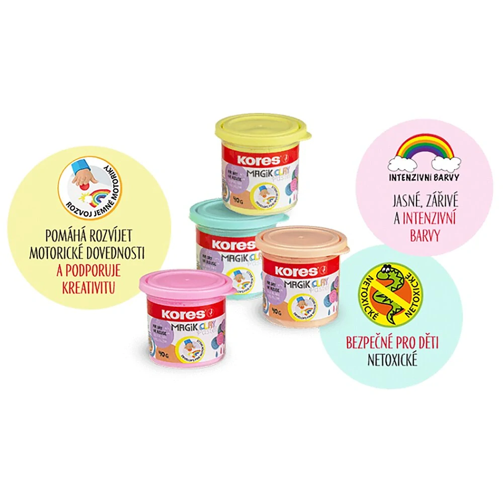 Modelovací hmota Kores Magik Clay - pastelové barvy, 4 x 40 g