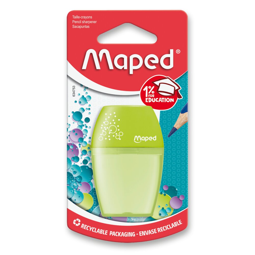 Ořezávátko Maped Shaker - s odpadní nádobkou - 1 otvor, blistr, mix barev
